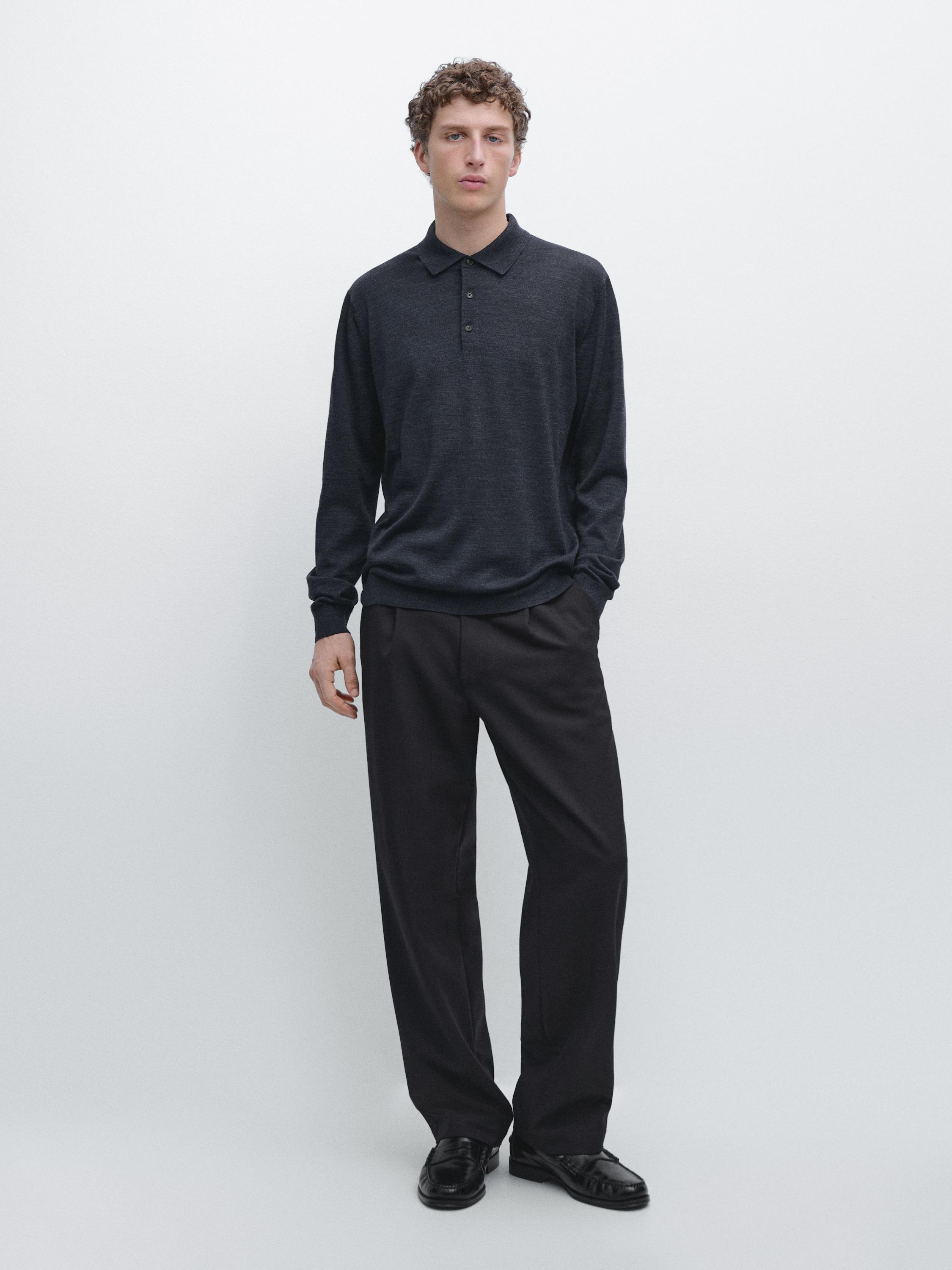 100% wool knit sweater with polo collar